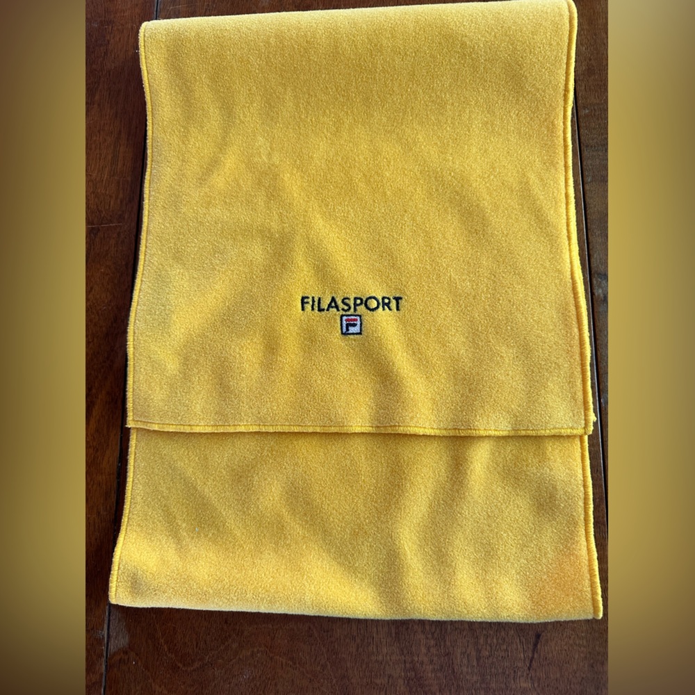 FILA Sport Yellow Fleece Scarf Embroidered Logo 90s Y2K Winter 12x58
